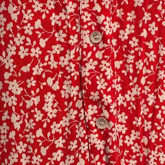 J. Crew Hadid Shirt Dress Womens Large Red Tossed Floral Cottagecore Tiered - Picture 6 of 10